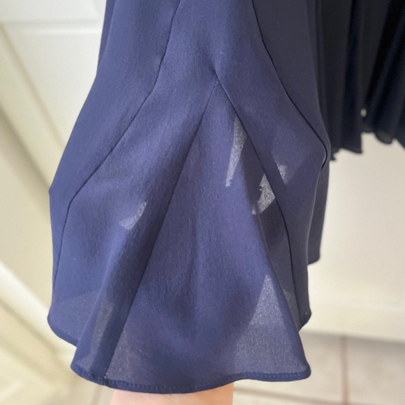 Rebecca Taylor Pieced Godet Sheer Insert Silk Flare Dress | Navy Blue | Size 8 - Picture 8 of 16